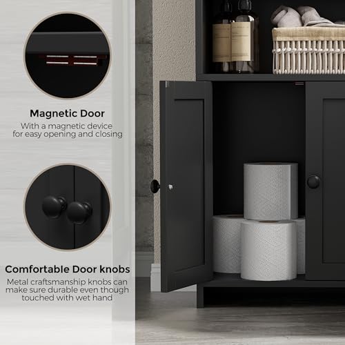 Homhedy Small Bathroom Storage Cabinet, Freestanding Toilet Paper Storage with 2 Doors and Shelves, Bathroom Organizers and Storage for Small Spaces, Laundry Room, 7.9" D x 14.6" W x 31" H, Black - Thumbnail 5