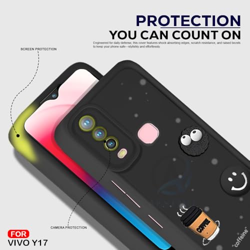 Image of AESTMO Back Case Cover for VIvo Y17 / Y15 Cover | Cute Fun Cartoon 3D Ball | Coffee Silicone Case | Full Body Protection | Camera Protection Back Cover for VIvo Y17 / Y15 (Black)