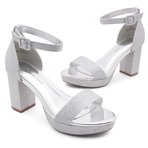 Image of Shoe Land Platform Heels for Women | 3.75 Inch Chunky Block Heeled Sandals with Ankle Strap | Open Toe Strappy High Heels for Wedding, Party & Formal Events