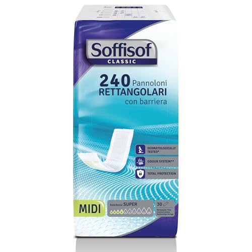 Soffisof Classic Pañales Rectangulares para Adultos con Barrera - 240x Pañales para Mayores - Absorción hasta 4 Gotas - 8 Paquetes de 30 Protecciones Incontinencia Hombre y Mujer