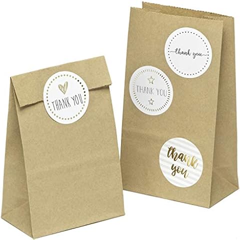 kgpack 100 pcs. 9 x 16 x 5 cm Paper Bags with 100 pcs. Thank You Stickers Food Grade Biodegradable Advent Calendar DIY Tags Kraft Paperbags for Birthday Xmas Party Sweets Cookies Cover