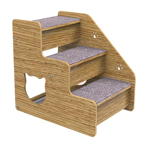 犬用のベッドステップ - 頑丈な3段ペットのはしご、滑り止めの木製の階段、ポータブル犬のランプ|小さな、中程度のペットのための安全なクライミングエイド快適なアクセスベッド、ソファ、車両、老化した犬、猫