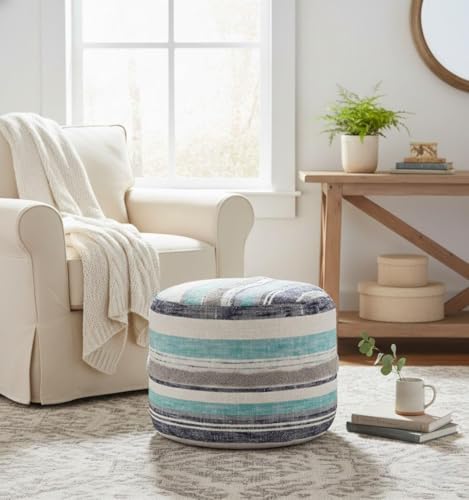 LR Home Coastal Stripe Pouf, 18'x14', White/Blue
