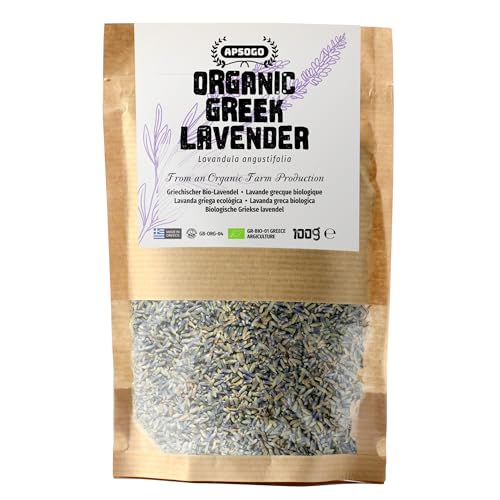 Apsogo Lavanda - Lavanda Orgánica Seca de Grecia - Aroma Fragante, Ideal para Infusiones Herbales o Mezclas Culinarias Únicas (100g)