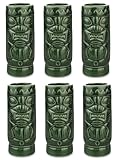 Tiki - Vaso para cóctel (6 tazas, cerámica, estilo polinesio, decoración interior, exterior, hogar, cocina, bar, juego de 6 tazas, tikis, cerámica), color verde