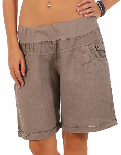 Malito Damen Bermuda aus Leinen | lässige Kurze Hose | Shorts für den Strand | Pants - Hotpants 3001 (Fango, L)