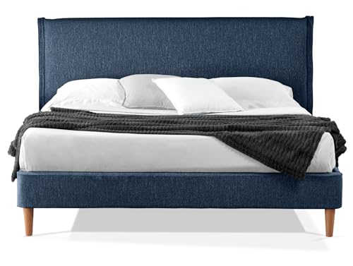 EVERGREENWEB Letto Matrimoniale Francese in doghe in legno con Testata e rivestimento in tessuto Blu | facile da montare |Adatto per materasso cm 140x200 | Letto di Design |Mod. Parigi