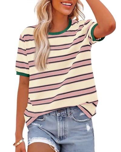 BTFBM Summer Tops for Women 2026 Crewneck Short Sleeve Striped