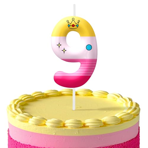 Image of Pink Cartoon Birthday Candles, Number 9 Candle Pink Themed Birthday Party Supplies, 2.4 inch Birthday Candles for Cake Topper Party Decorations, Birthday Decorations for Boys Girls (Number 9)
