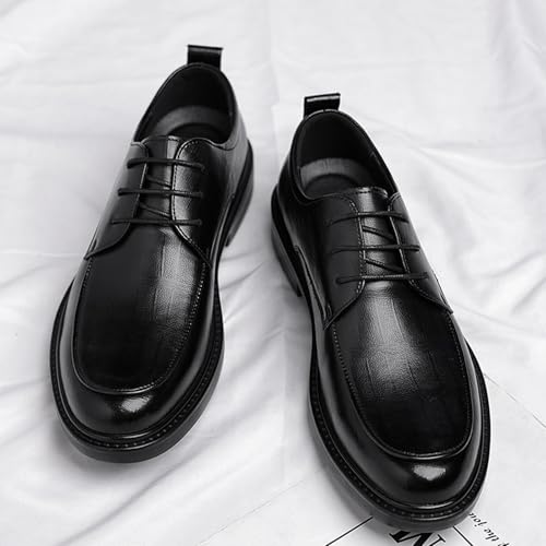 Men's Leather Chunky Heel Oxford Shoes Comfortable Round Toe Low Heel Non-Slip Lace-Up Business Dress Shoes Classic Casual Wedding Shoes3