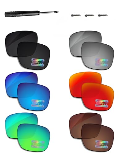 Image of Bowyer 6 Pairs POLARIZED Replacement Lenses & T4 Screwdriver & T4 Screw for Oakley TwoFace OO9189 Sunglasses - Black + Titanium Mirror + Surf Blue Mirror + Fire Red Mirror + Jade Green Mirror + Brown