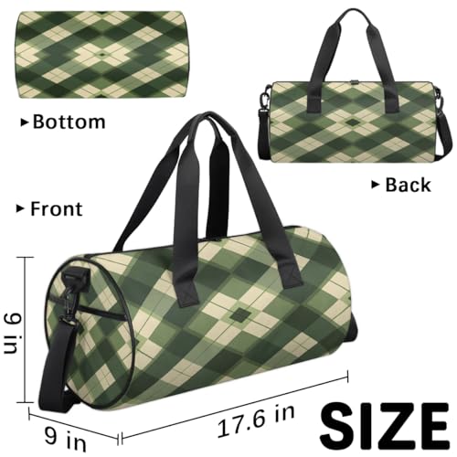 Green Plaid Travel Gym Bag Waterproof Sport Dance Bag for Women Men Portable Gymnastics Duffel Bags Canvas Tote Carry on Handbag for Workout Overnight Weekender3