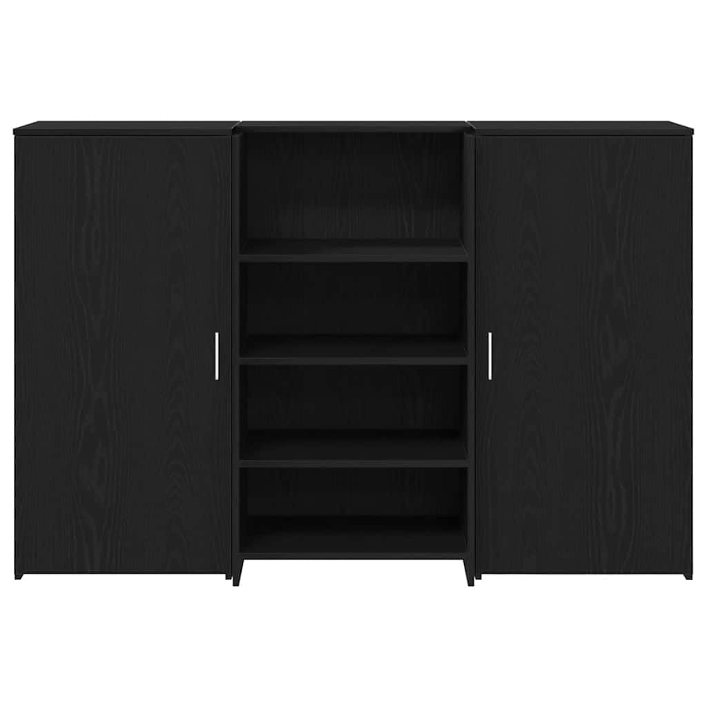 Bancone da ricevimento, nero, effetto rovere, 155 x 50 x 103,5 cm, con vano portaoggetti, ripiano e mensola, postazione di lavoro da ufficio, segretario, adatto come scrivania per computer