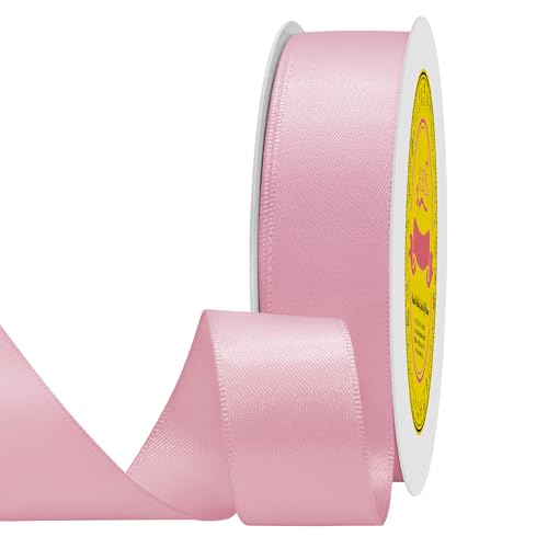 Image of Double Face Pearl Pink Satin Ribbon 7 /8 inch X 25 Yards Polyester Pearl Pink Ribbon for Gift Wrapping Very Suitable for Weddings Party Invitation Decorations and More