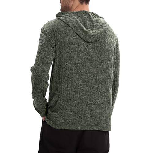 Men's Long Sleeve Sweatshirt Henley with Buttons Ribbed Knit Hoodie Pullover Casual Comfortable Hooded3