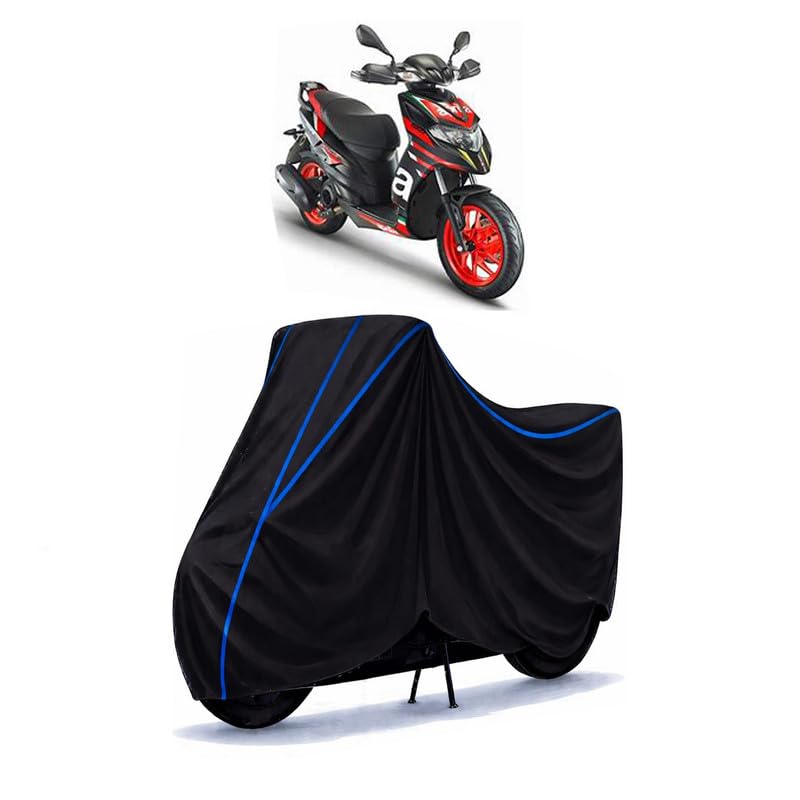 Image of Scooty Cover Water Resistant for SR 160 | Universal Scooter & Bike Cover | Heavy Duty UV Dust, Rain & Scratch Protection | Elastic Fit All Weather Indoor Outdoor | Black with Blue Piping
