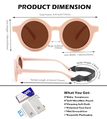 NULOOQ Bendable Polarized Baby Sunglasses with Strap Round Flexible for Infant Newborn & Toddler Age 0-24 Months3