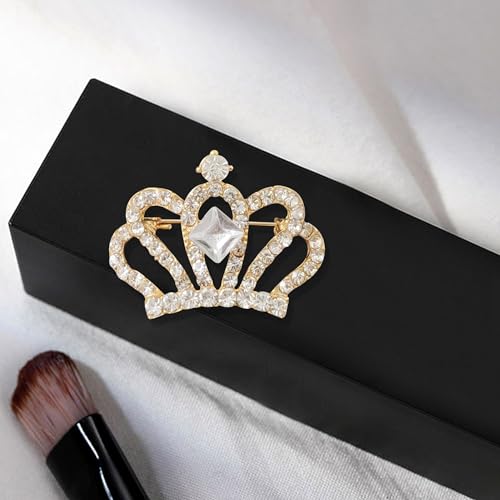 Image of YUNXI King Queen Royal Crown Brooch For Women Men Fashion Gold Silver Rhinestones Crystal Brooches Pin Wedding Party Banquet Birthday