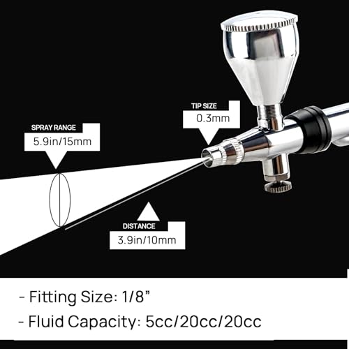Anesty Aerógrafo rotativo, aerógrafo de dupla ação com gravidade/parte inferior/copo lateral e frasc