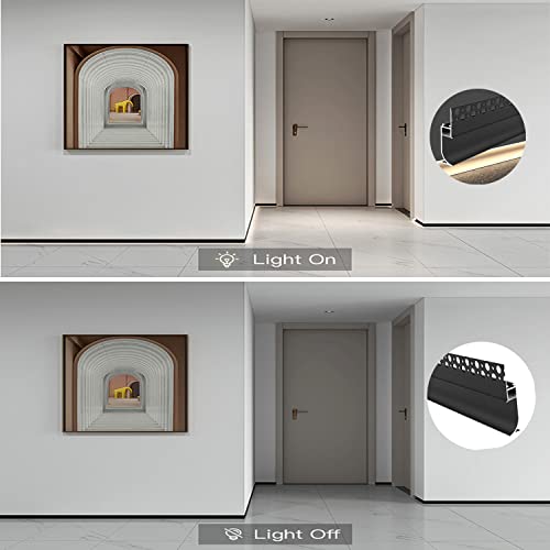 Besseto Skirting LED Profile,3 x 2m LED Strip Light Diffuser Aluminum Channel Profile Skirtingboard Baseboard Mood Lighting for Living Room Bedroom Kitchen Home Theater (3Pack 2M/6.6FT)