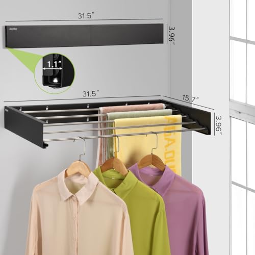 🏡✨Wall Mounted Laundry Drying Rack – Retractable Clothes Dryer with 5 Stainless Rods | 60 lb Capacity, Space-Saving Foldable Design for Bathroom & Utility Rooms (Black, 31.5") - Image 3
