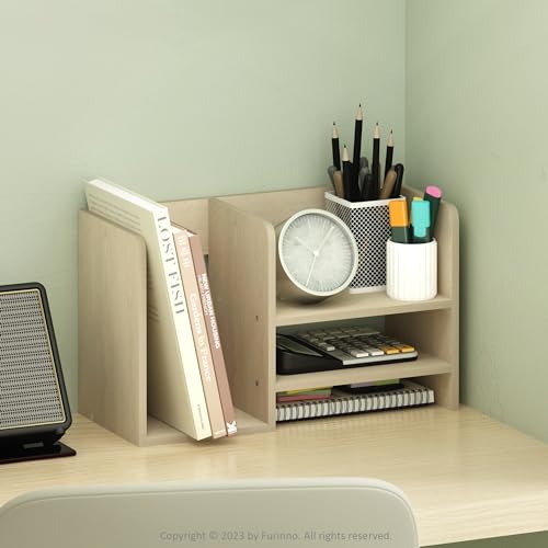 Image of Furinno Hermite Wood Desktop Book and Home Office Supplies Storage Organizer, Bauhaus Oak