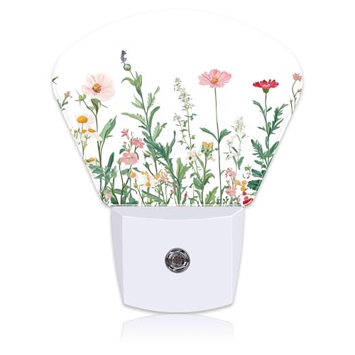 Image of Watercolor Colorful Wildflowers Night Light Wildflowers Nightlight Plug into Wall with Dusk to Dawn Sensor for Kid Girls Boys Women Men Room, Hallway, Kitchen, Bathroom, Stairs Decor
