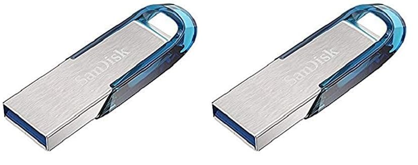 SanDisk Ultra Flair USB 3.0 Flash-Laufwerk 64 GB (Rescue Pro Software, Passwortschutz, robust, schlankes Metallgehäuse, 150 MB/s Übertragungsgeschwindigkeit) Blau (Packung mit 2)