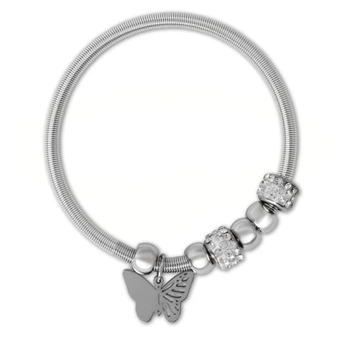 Image of I Jewels Fashion Stylish Silver Plated Adjustable Charm Bracelet with Stone Beads for Women