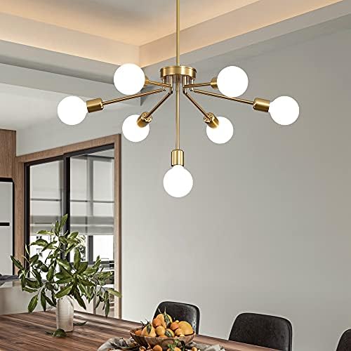 Gednbo 7-Light Sputnik Chandeliers Modern Pendant Lighting Deformable Gold Mid Century Ceiling Hanging Light Fixture for Bedroom Dining Room Kitchen Living Room Farmhouse…