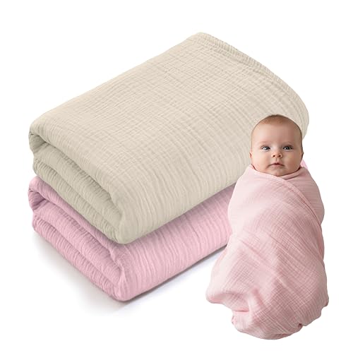 Image of LILY O LAUREL Muslin Swaddle Baby Blanket for Boys and Girls, 100% Cotton, Swaddles for Newborns, 47"x47", Soft Breathable Skin Friendly Warm – Pack of 2