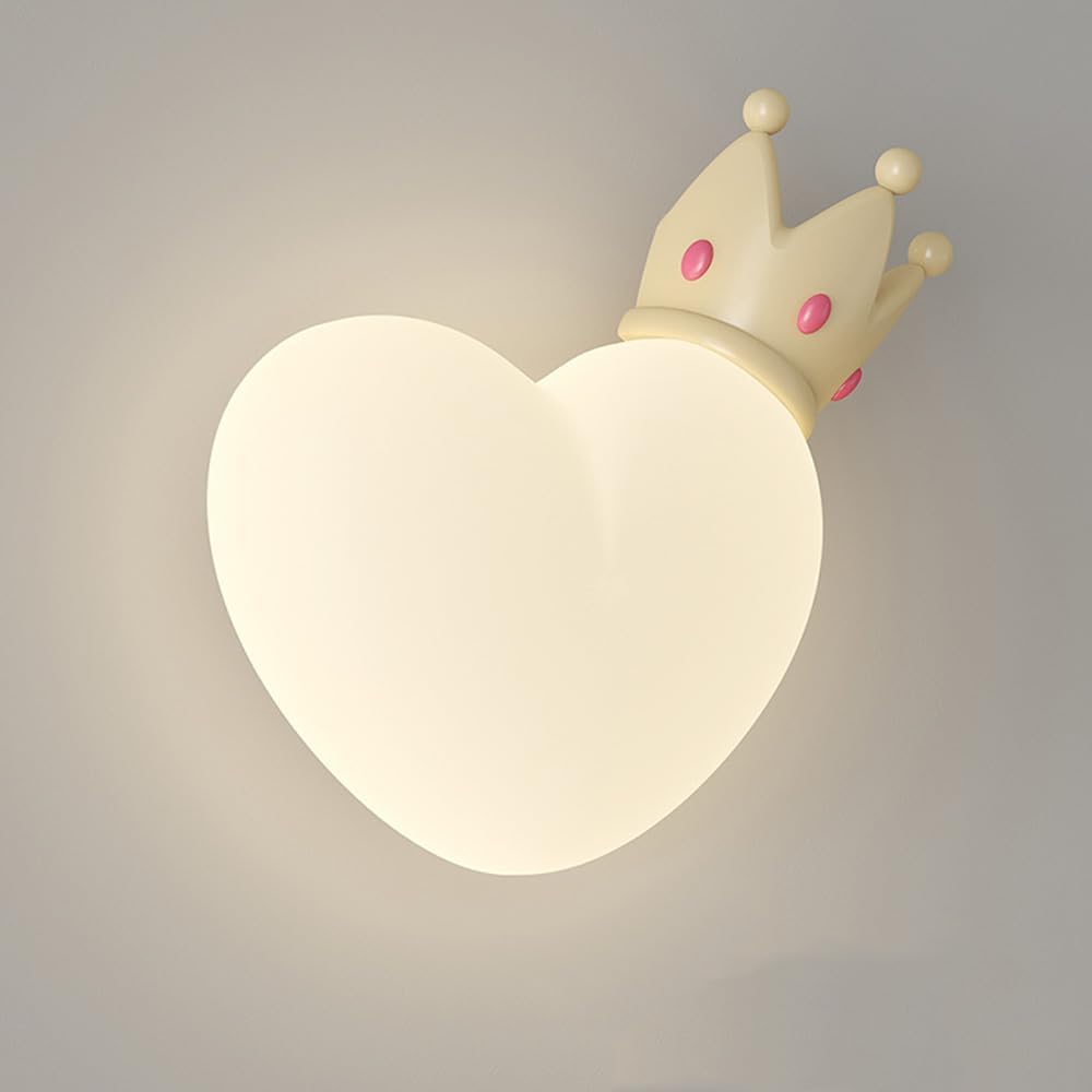 Milk White LED Wall Lights for Girls Bedroom Nordic Modern Wall Sconce Cute Crown Hearts Dimmable Night Light Pink Wall Mounted Lamp for Kids Bedside Headboard Bathroom Hallway