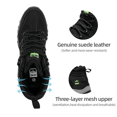 QUH Men's Outdoor Hiking Shoes Breathable Waterproof Non-Slip Mid-Cut Sports Shoes for Fitness, Outdoor Camping, Walking3