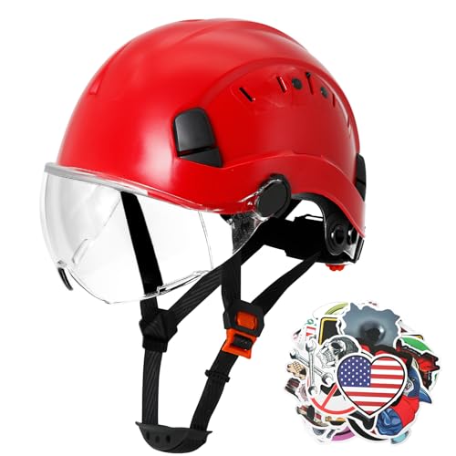 AOLAMEGS Hard Hats Construction OSHA Approved - ANSI Z89.1 Red Safety Hardhats, High Impact ABS Hardhat, Adjustable Vented Construction Worker Hat with Clear Visor, Cascos de Construccion