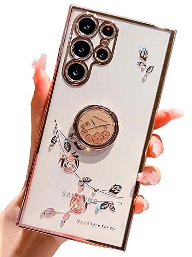 Coque Samsung S22 or rose avec béquille, cadeau idéal pour femme