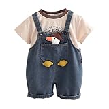 SoLu DAY8 Ensemble Ete Enfant Garcon Age 1-6 ans Tee Shirt Manche Courte Et Salopette Jean Garçon Ample Pas Cher Chic Confortable Mignon Dessin Animé Fashion Casual Plage Vacances (White, 3-4)