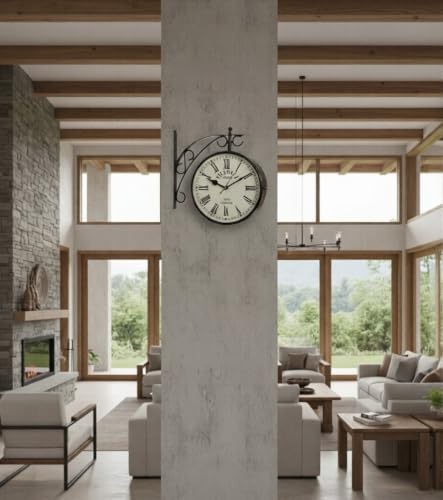 Image of Black Iron 8 Inch Victoria Station Clock London Vintage Retro Wall Clock Double Sided Wall Clock 8 Inch (Code 09)