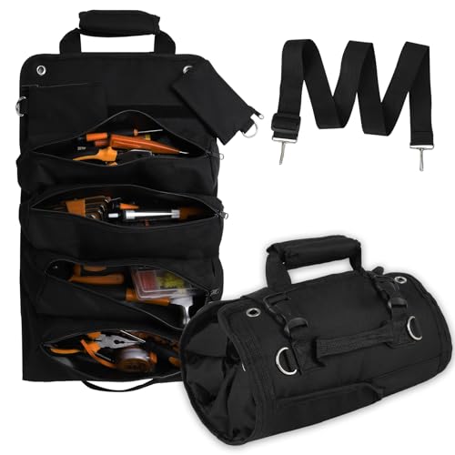 Werkzeug-Organizer-Tasche, faltbar, aufrollbar, strapazierfähig, mit 2 abnehmbaren Taschen, Mechaniker-Tragetasche, Geschenk für Väter, Männer, Geburtstag, Vatertag