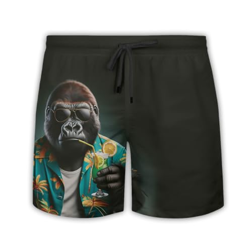 Funny Monkey Mens Swim Trunks - Animal Lover Hawaiian Mens Swim Short Beach Shorts TU-SH-17