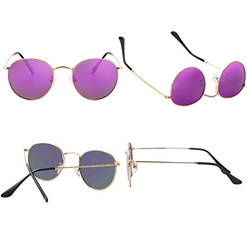 Image of Small Round Polarized Sunglasses Retro Men Women Mirrored Lens Metal Frame Circle Sun Glasses Shades
