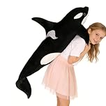 JORCEDI Orca Plush Toy, Large Whale Plush Toy, Realistic Orca Plush Toy, Black Killer Whale Plush Toy, Sea Critters Plush, Comforting Cuddly Home Decoration for Children, Boys, and Girls (50cm)