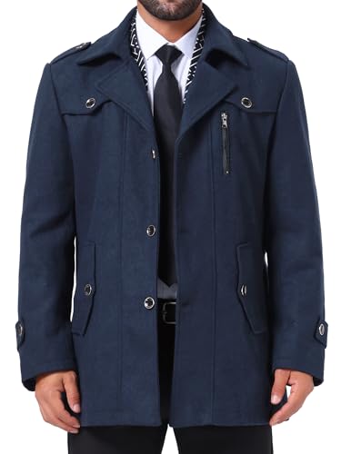 Image of Lars Amadeus Mid-Length Dark Blue Overcoat for Men