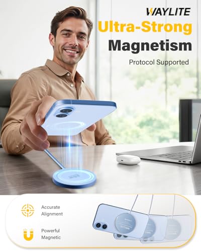 Image of 25W Wireless Charger for MagSafe, Magnetic Fast Charging Pad for iPhone 17 /16 /15 /14 /13 /12 Series & AirPods, Strong Magnet, Thin & Portable Wireless Charger for Travel Home Office (Blue, 2Pack)
