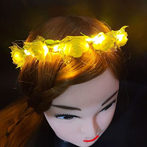 Led Flower Headband Light Up Flower Crown Garland Headband Luminous Floral Headpiece For Women Girls Hair Accessories Wedding Party(Red) #TOP1