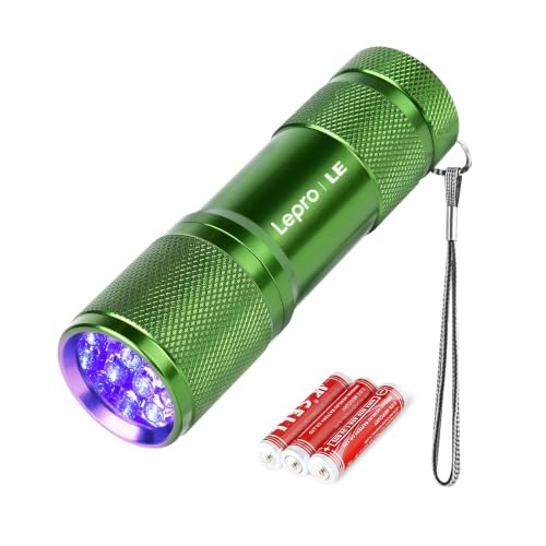 Image of Lepro 365nm UV Flashlight, Small Portable Black Light Detector for Invisible Ink Pens, Dog Cat Pet Urine Stain, AAA Batteries Included
