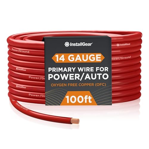 InstallGear 100ft 14 Gauge OFC Copper Speaker Wire - Red Primary Cable for Car Audio, Home Theater, and Outdoor Use - Flexible PVC Jacket - Easy Polarity ID - Radio and Stereo