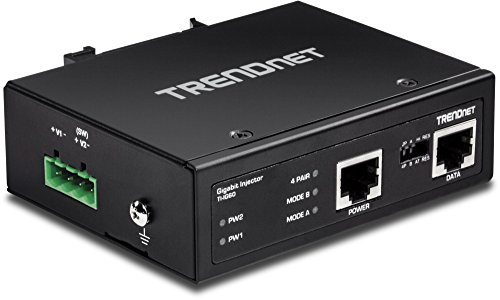 Image of TRENDnet Hardened Industrial 60W Gigabit PoE+ Injector, DIN-Rail Mount, IP30 Rated Housing, Includes DIN-Rail & Wall Mounts, TI-IG60,Black