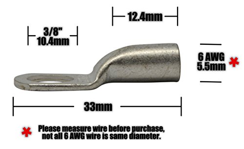 4 Pack - 6 Gauge - 3/8" Ring - Tinned Copper Marine Battery Welding Lug Terminal Connectors - Dual Wall Adhesive Heat Shrink Included #TOP2