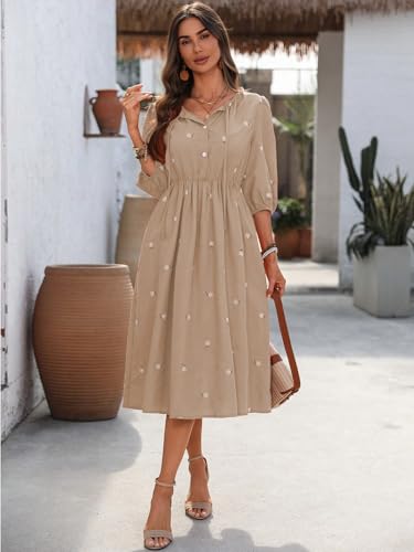 Shienzy Women's Cotton Blend Classic Knee-Length Casual Dress (1665_Bg_Xxl_Beige