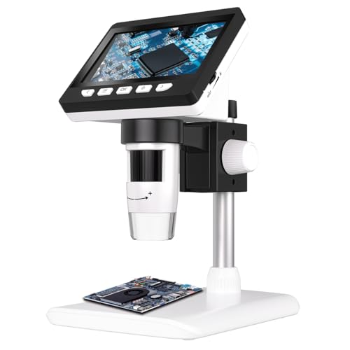 Digital Microscope 4.3inch IPS Screen 50X-1000X Magnification 1080P HD Microscope with Adjustable Metal Stand, 8 LEDs Light TF Cards Compatible 32GB, PC system for Windows/Mac